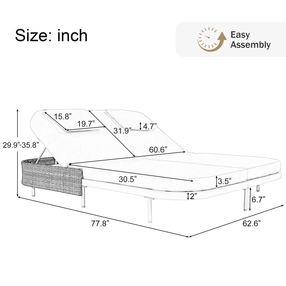 Outdoor Wicker Double Chaise (Black Frame+Beige Cushion) - Furniture Home Direct