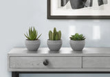 6" Tall, Artificial Plant, Succulent, Indoor, Faux, Fake, Table, Greenery, Potted, Decorative (Set of 3) - Green / Gray - Furniture Home Direct