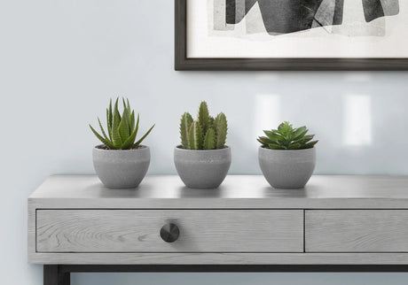 6" Tall, Artificial Plant, Succulent, Indoor, Faux, Fake, Table, Greenery, Potted, Decorative (Set of 3) - Green / Gray - Furniture Home Direct