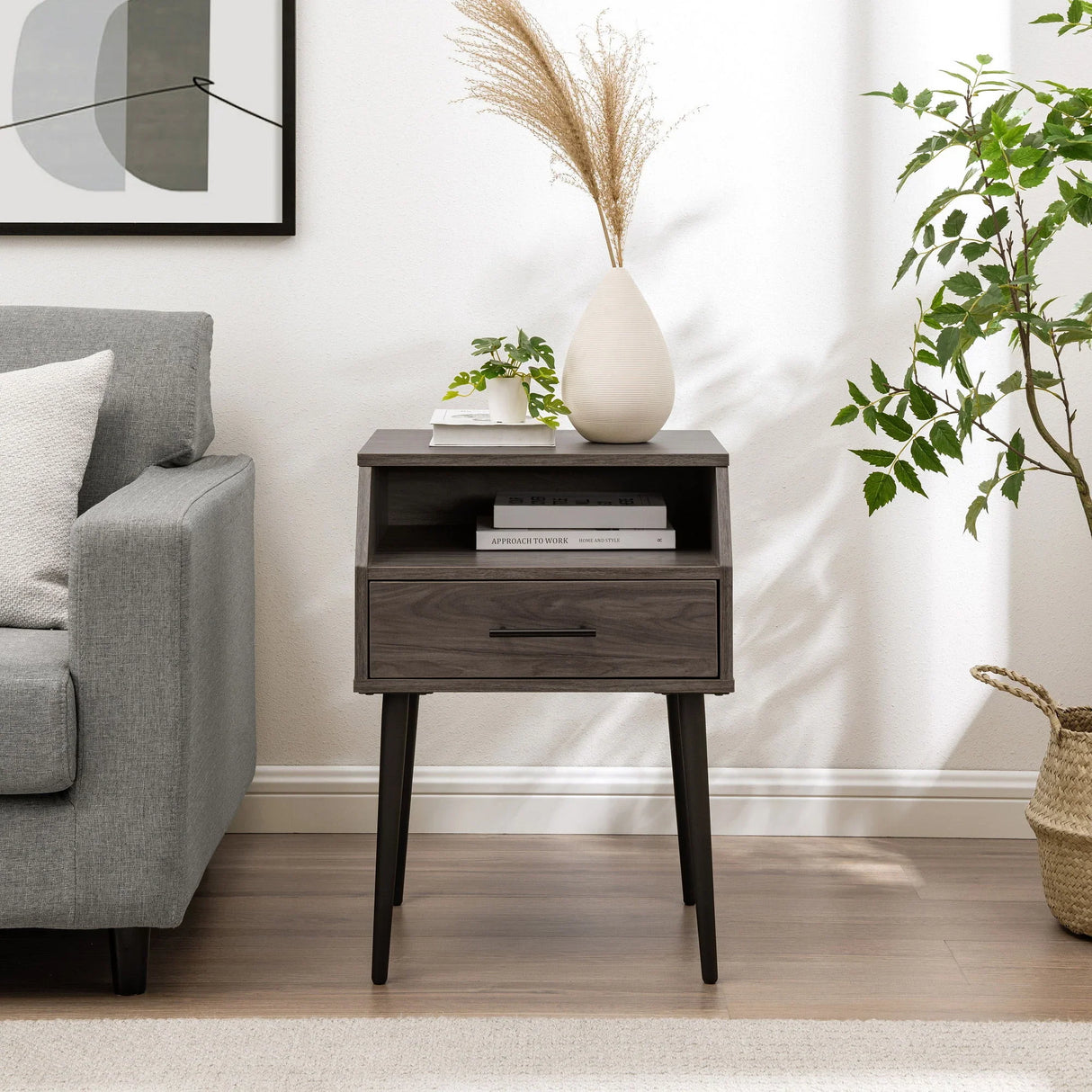 Contemporary Angled Nightstand - Slate Gray - Furniture Home Direct