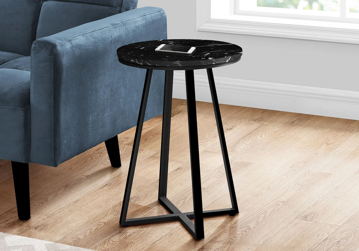 Round Marble Look, Contemporary & Modern Side Table - Black - Furniture Home Direct