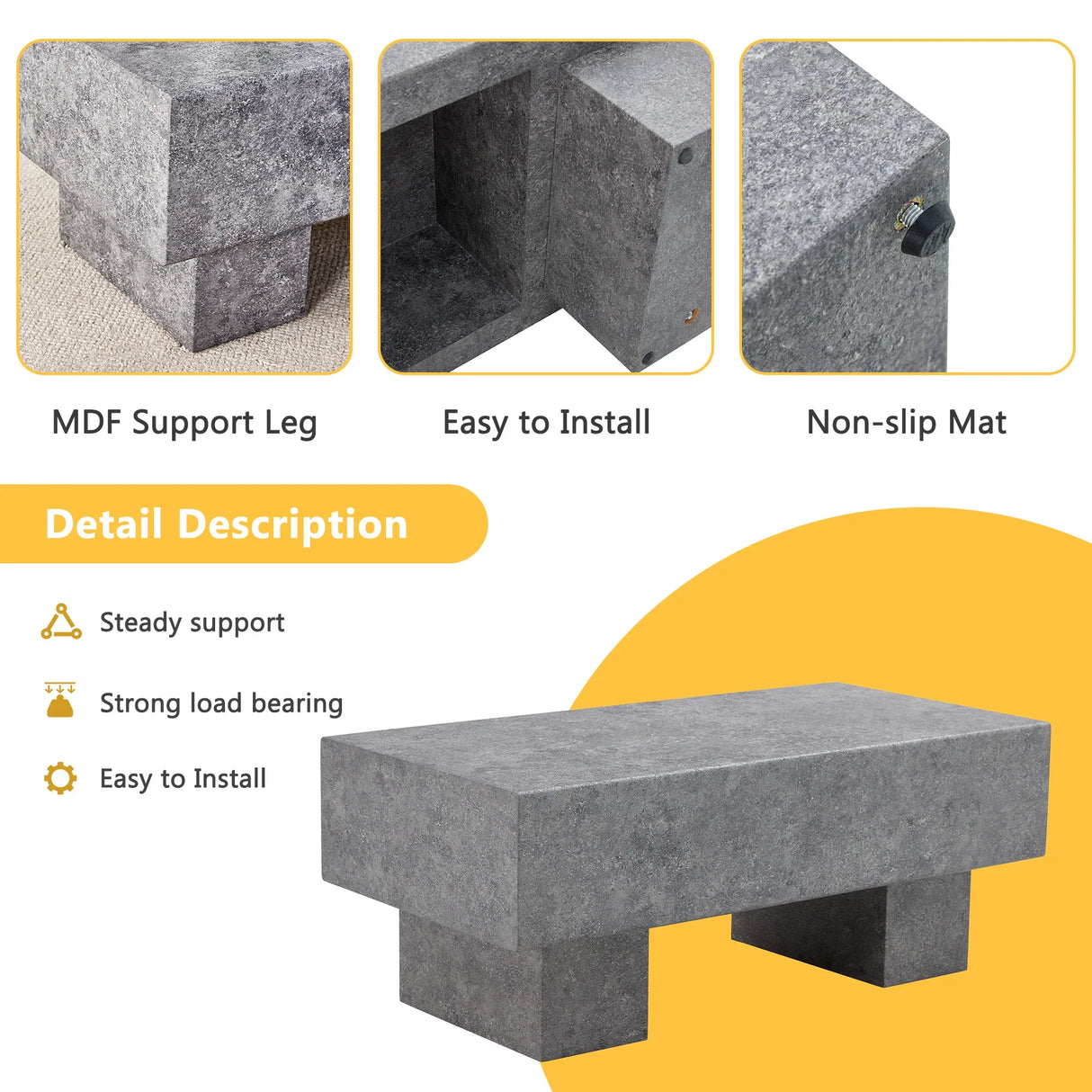 Coffee Table Modern Minimalist Stone Look MDF Textured Gray - Furniture Home Direct