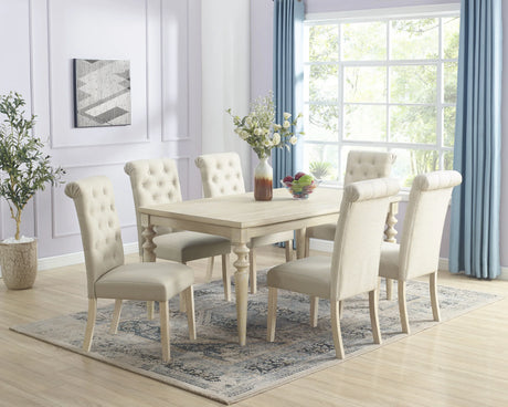 Dining Set With Turned Leg Table And Tufted Chairs Beige - Furniture Home Direct