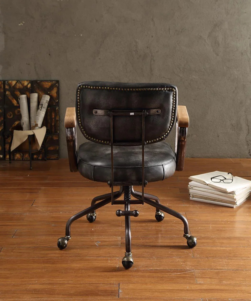 Hallie - Top Grain Leather Office Chair - Vintage Black - Furniture Home Direct