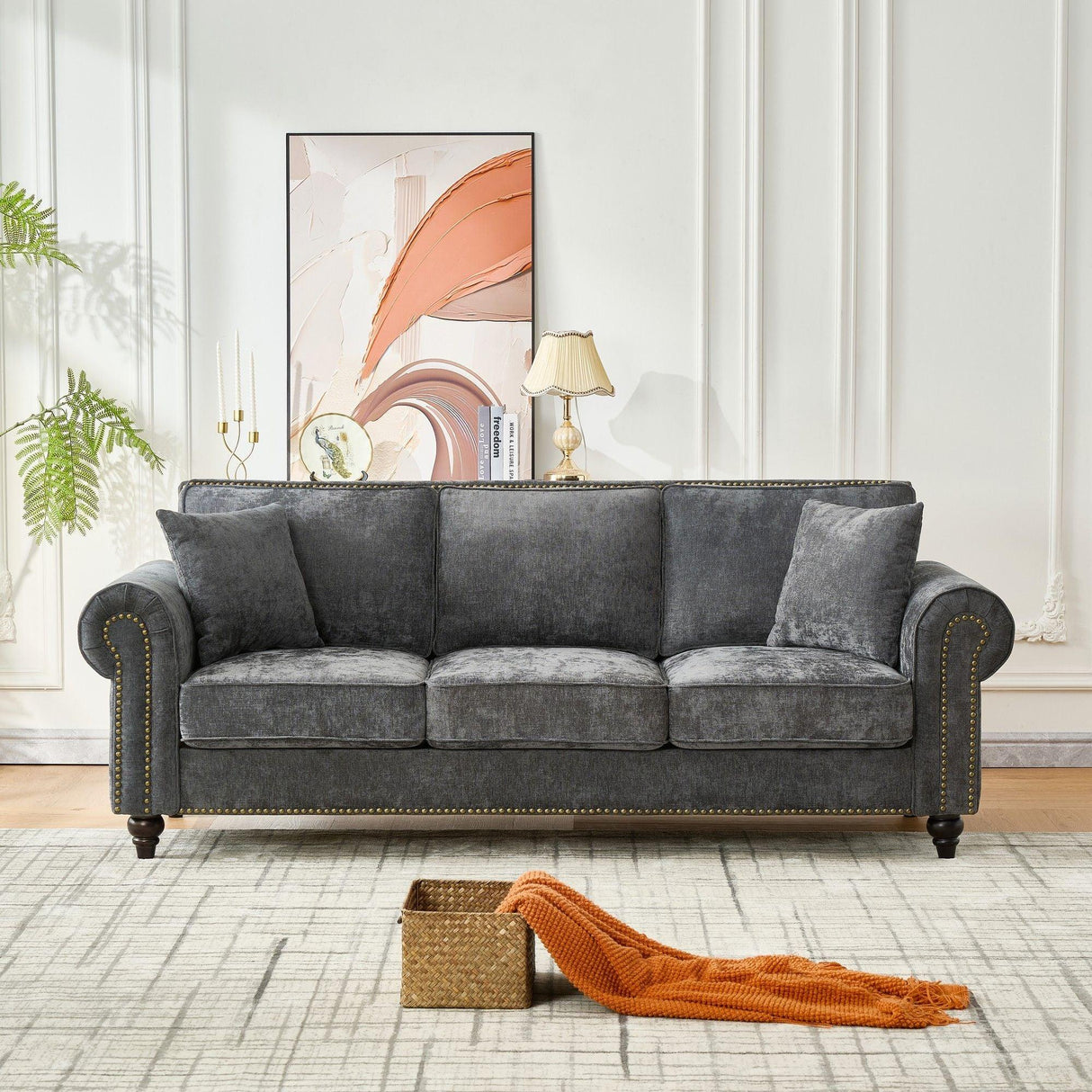 3 Seater Sofa With Tufted Upholstery, Rolled Arms, Nailhead Trim - Furniture Home Direct