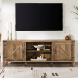 Rustic Farmhouse Double Barn Door 70" TV Stand For 80" TVs With Center Shelves - Furniture Home Direct