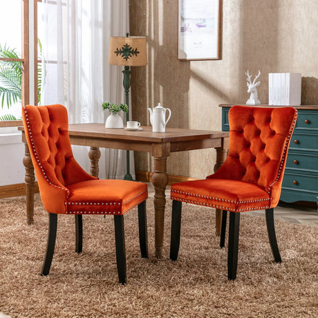Nikki - Modern, High-End Tufted Solid Wood Contemporary Velvet Upholstered Dining Chair With Wood Legs Nailhead Trim (Set of 2) - Furniture Home Direct
