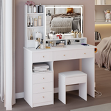 Vanity Desk Set With Cushioned Stool And Large Mirror White - Furniture Home Direct