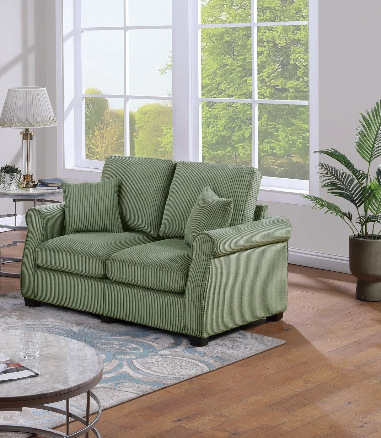 2 PC Living Room Set Including Sofa and love Seat With Pillows -Sage Green - Furniture Home Direct