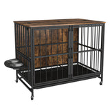 Modern Kennel Dogs Room Up To 80 Lb, Dog Crate Furniture With Multi-Purpose Rremovable Ttray, Double-Door Dog House, Lift Panel, 360 Degree Rotation, 3 Height Adjustable Feeding Bowls - Furniture Home Direct