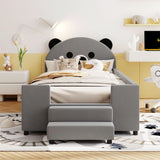 Upholstered Daybed With Bear Shaped Headboard, Hydraulic System And Breathable Mesh Fence - Furniture Home Direct