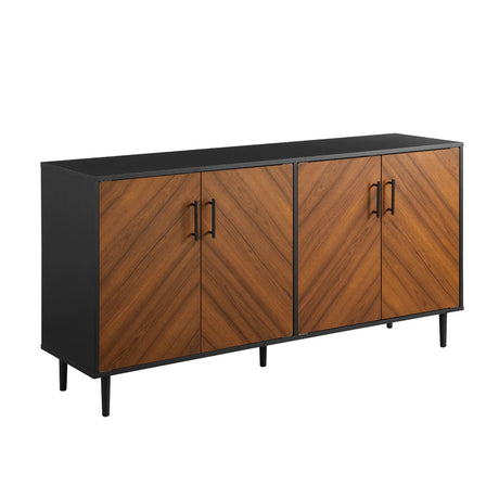Mid-Century Modern Faux Bookmatch Door Buffet - Acorn / Solid Black - Furniture Home Direct