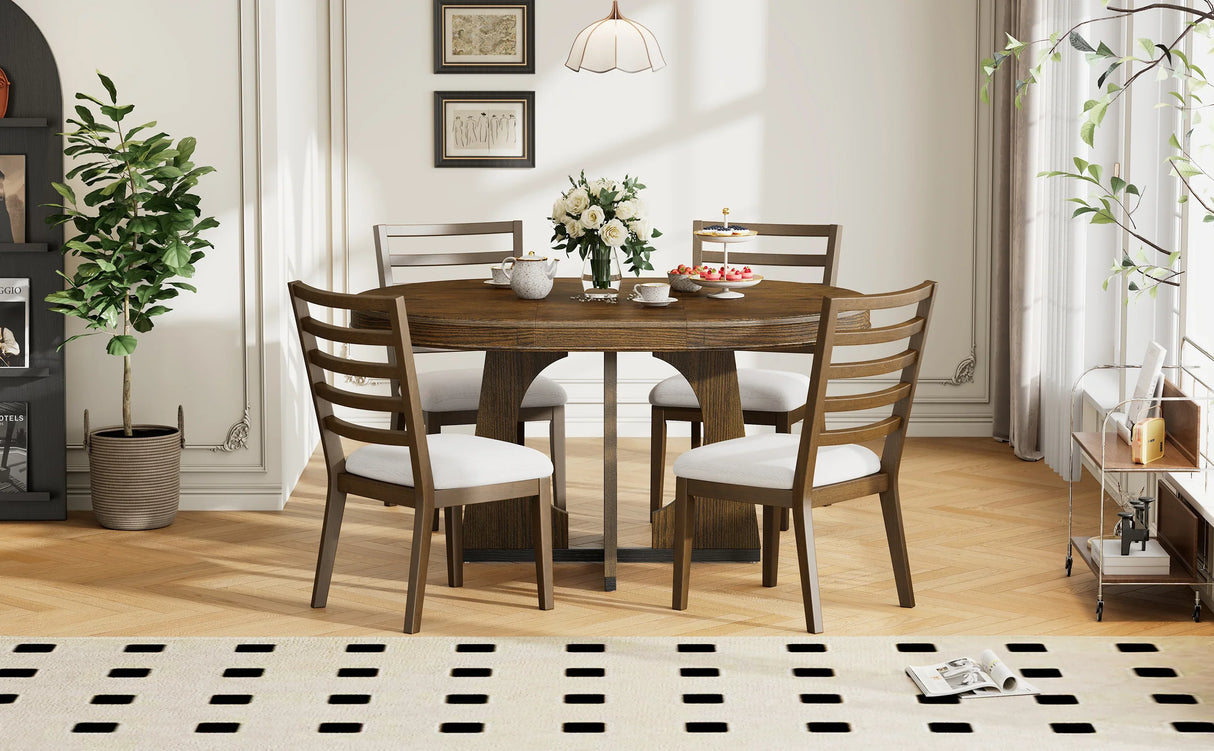 Dining Set Round Table With Four Upholstered Chairs Walnut - Furniture Home Direct