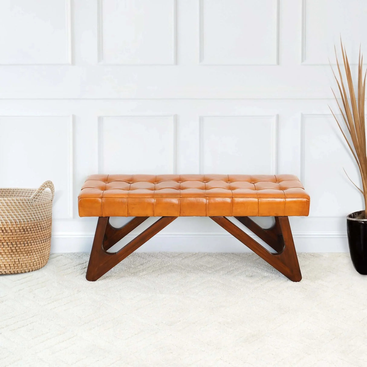 Mia - Bench With Buttons - Brown / Rustic - Furniture Home Direct