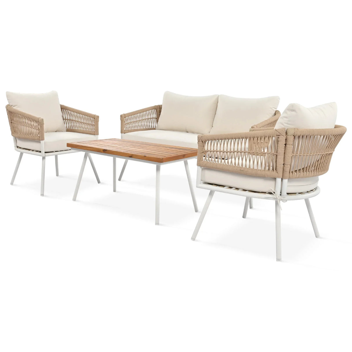 4-Piece Boho Patio Set - Beige - Furniture Home Direct
