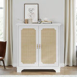 Rattan Decorated Accent Cabinet - White