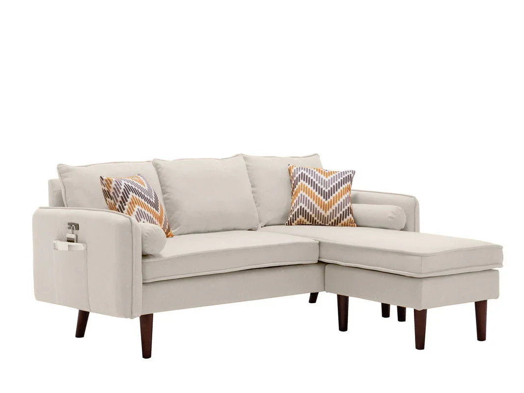 Mia - Sectional Sofa Chaise With USB Charger And Pillows - Furniture Home Direct