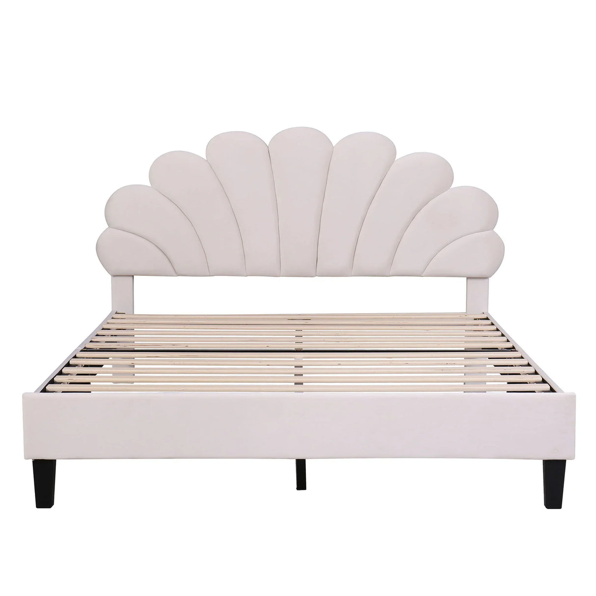 Upholstered Platform Bed With Flower Pattern Velvet Headboard - Furniture Home Direct
