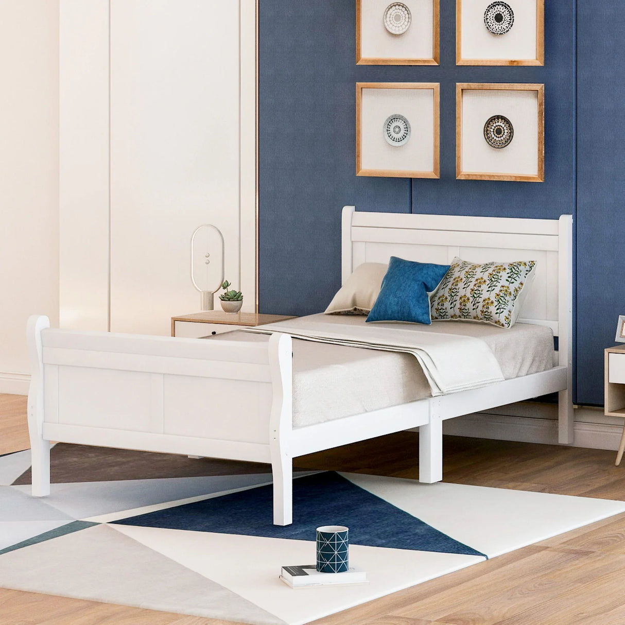 Platform Bed Frame Mattress Foundation Sleigh Bed With Headboard / Footboard / Wood Slat Suppor - Furniture Home Direct