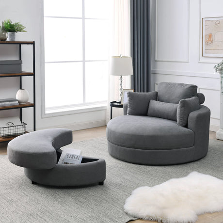 Linen Barrel Swivel Chair With Storage Ottoman - Furniture Home Direct