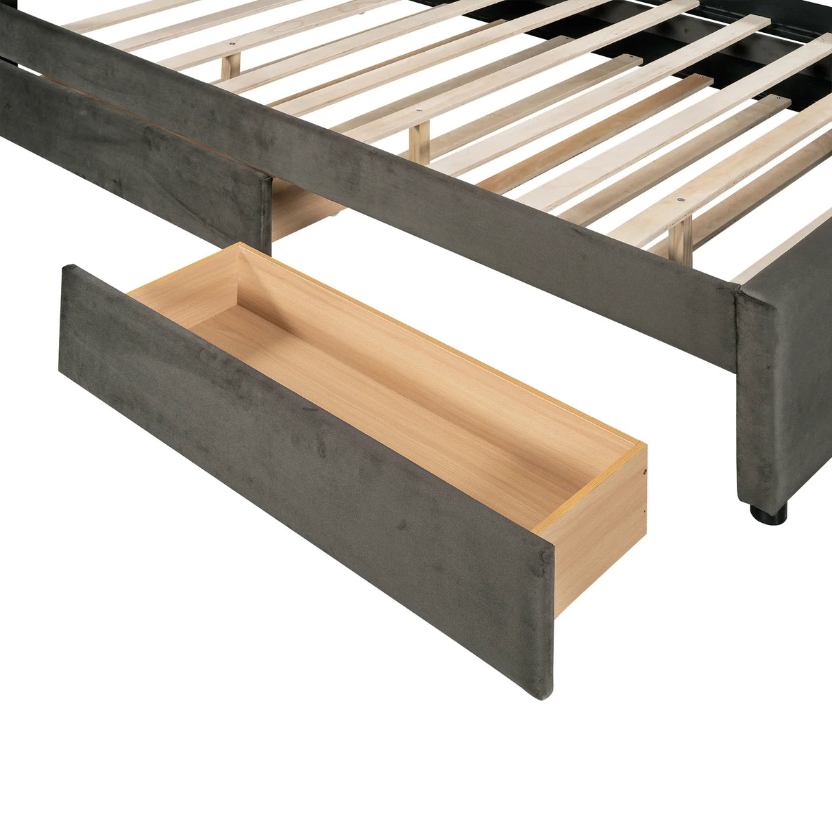 Platform Bed Upholstered With Storage Drawers Trundle Gray - Furniture Home Direct