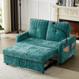 Modern Loveseat Pull Out Sofa Bed With Adjustable Backrest, Two Cup Holders, A Phone Holder, Three Charging Ports And Side Storage Pockets For Living Room - Furniture Home Direct