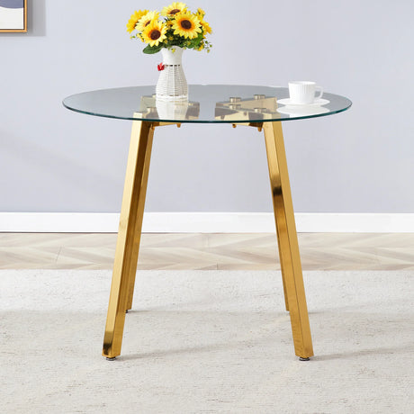 Dining Table Round Glass Top With Metal Base Finish Gold - Furniture Home Direct