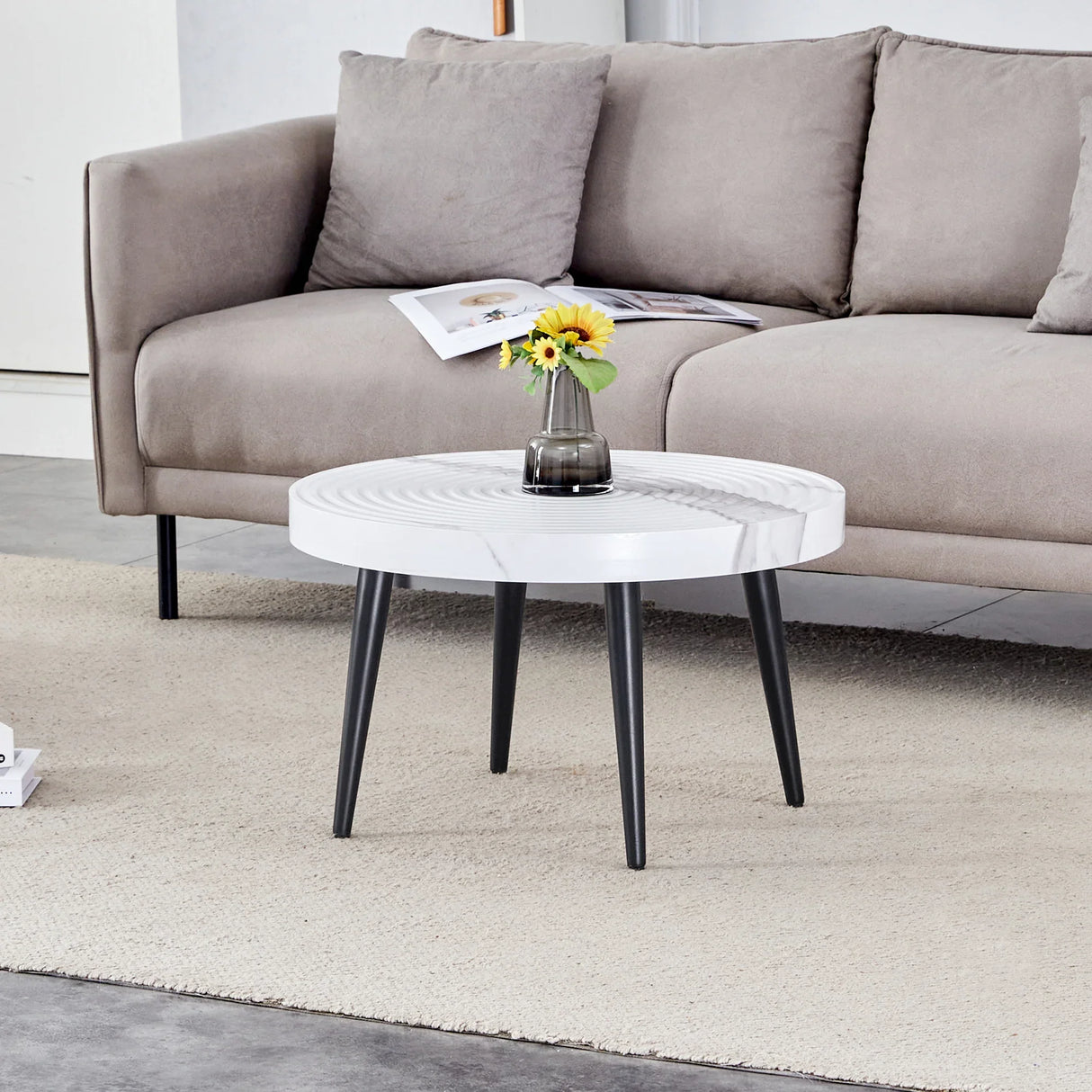 Elegant White Marble Round Coffee Table - Furniture Home Direct