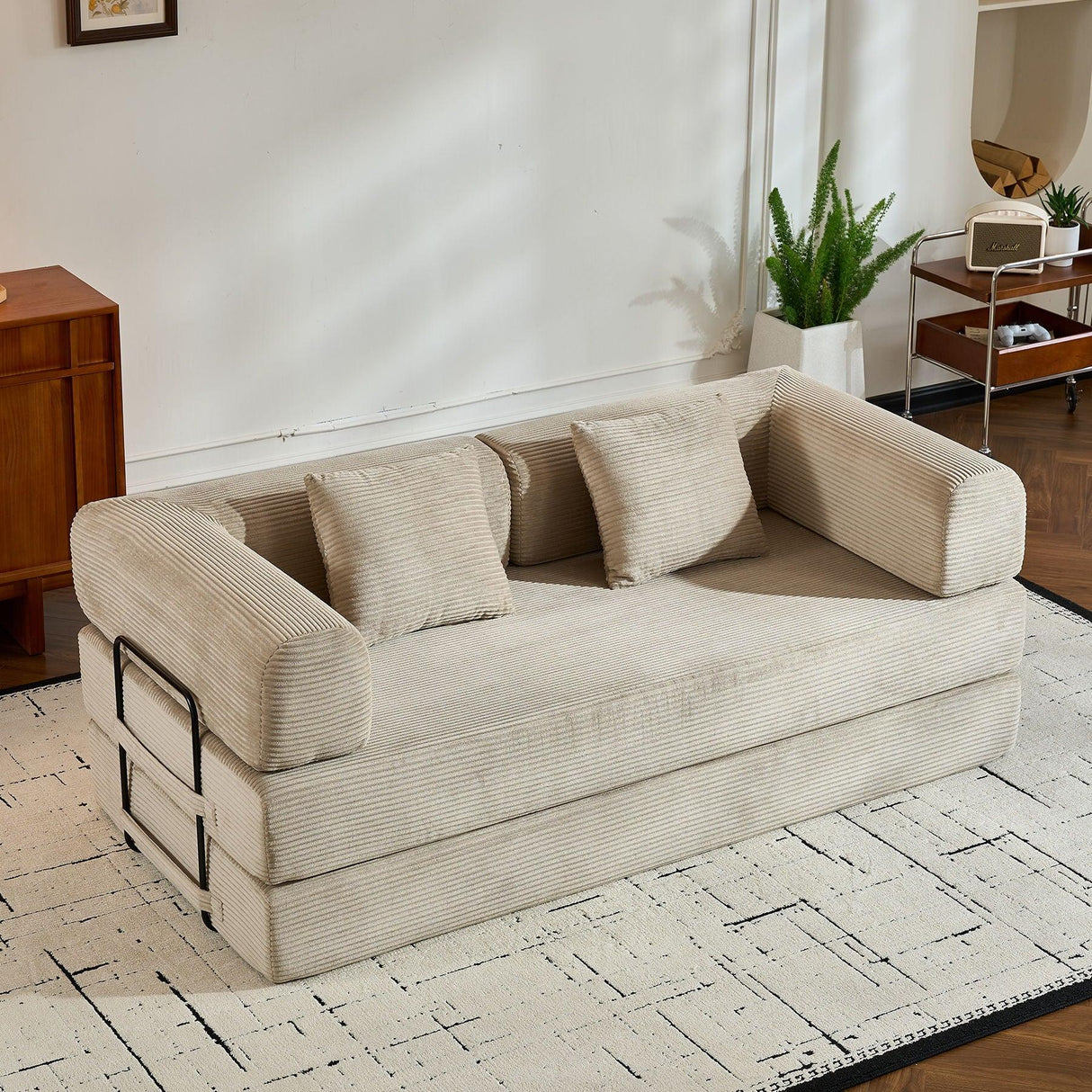 Convertible Sleeper Sofa Bed With Cylindrical Pillow, With Fixed Shape Frame - Furniture Home Direct