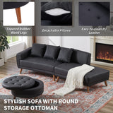 107 Inch Black Sectional With Round Storage Ottoman - Furniture Home Direct