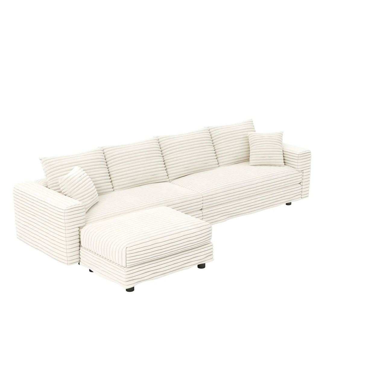 Plush Corduroy 4 Seat Sofa With Soft Pillows And Movable Ottoman - Furniture Home Direct