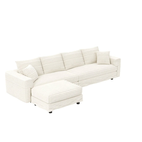 Plush Corduroy 4 Seat Sofa With Soft Pillows And Movable Ottoman - Furniture Home Direct