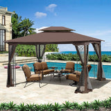 13 0 Outdoor Patio Gazebo Canopy Tent With Ventilated Double Roof And Mosquito Net (Detachable Mesh Screen On All Sides) Suitable For Lawn Garden Backyard And Deck Top - Brown - Furniture Home Direct