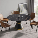 59.05" Modern Artificial Stone Round Black Carbon Steel Base Dining Table, Can Accommodate 6 People - Black - Furniture Home Direct