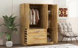 Wardrobe Armoire with Four Doors and Three Drawers Natural - Furniture Home Direct