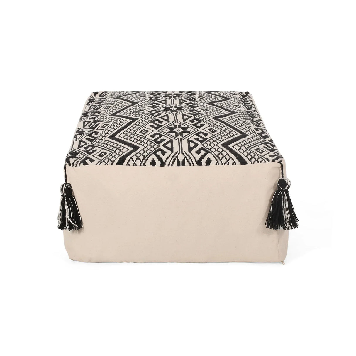 Kiki - Rectangular Pouf Ottoman Floor Cushion Natural - Black - Furniture Home Direct