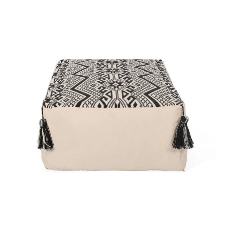 Kiki - Rectangular Pouf Ottoman Floor Cushion Natural - Black - Furniture Home Direct