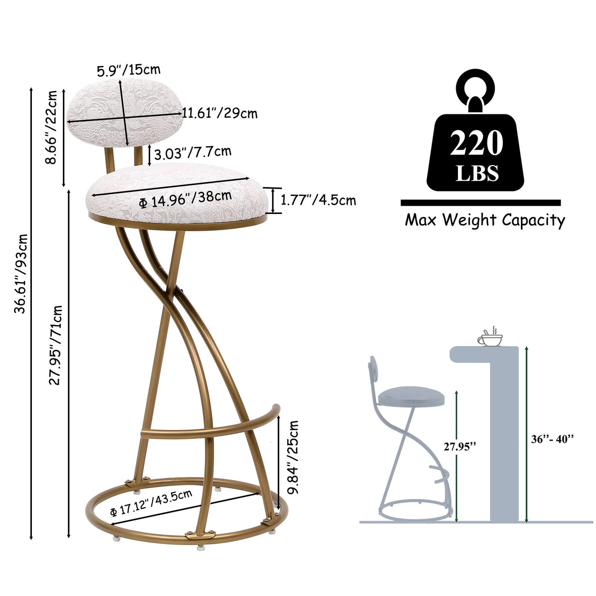 Round Print Bar Stools Upholstered Chairs For Kitchen (Set of 2) - Furniture Home Direct