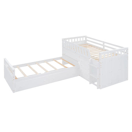 Loft Platform Bed With 7 Drawers And Full Guardrails, Modern L Shaped Space Savin - Furniture Home Direct