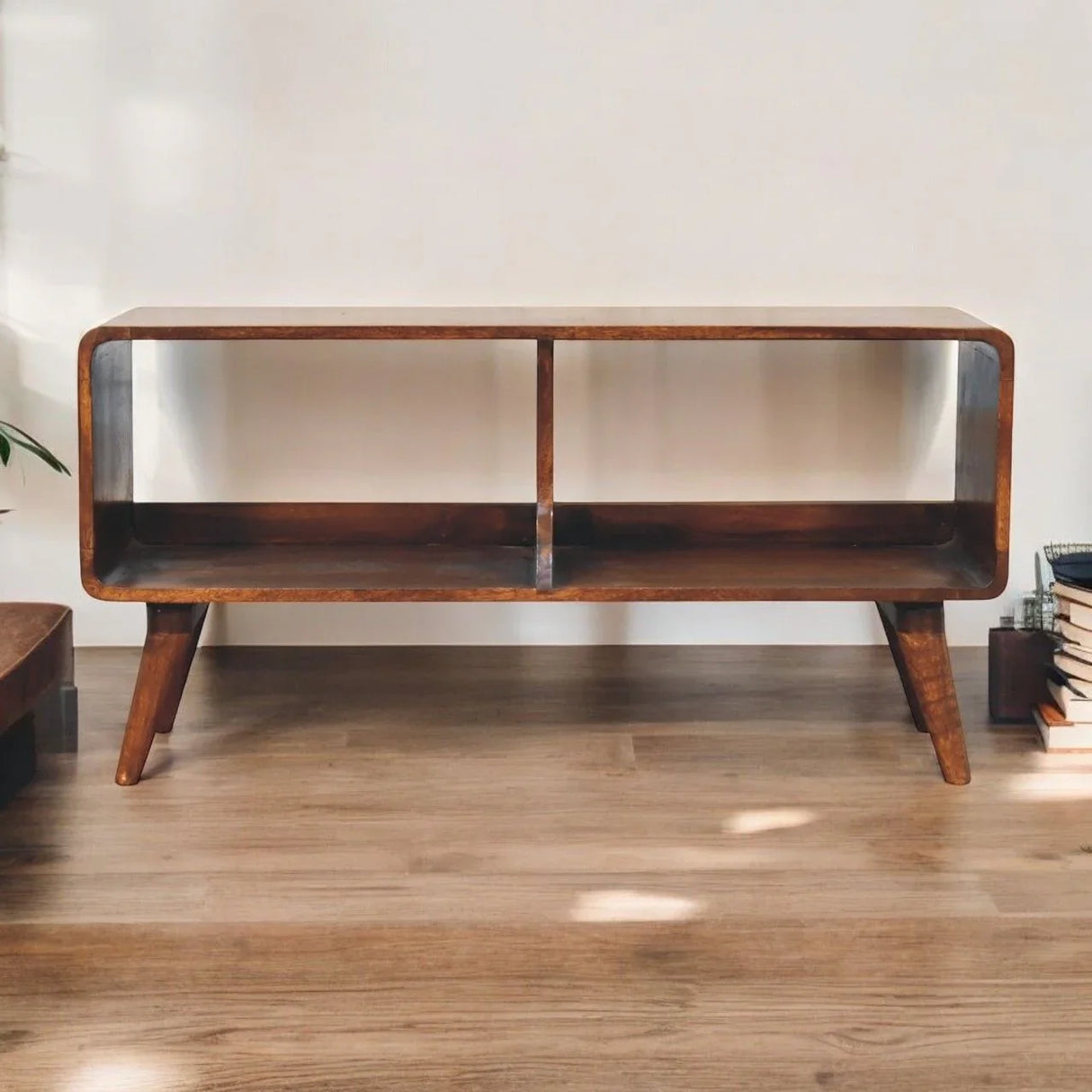 Curved Double Slot Media Unit - Dark Brown - Furniture Home Direct