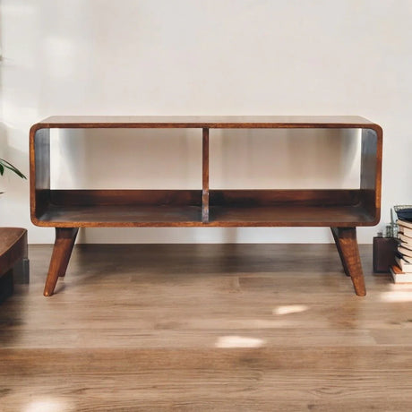 Curved Double Slot Media Unit - Dark Brown - Furniture Home Direct