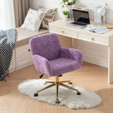 Office Chair, Artificial Rabbit Hair Home Office Chair With Golden Metal Base, Adjustable Desk Chair Swivel Office Chair, Vanity Chair - Furniture Home Direct