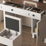 Vanity Desk With Sliding Mirror And LED Lights White - Furniture Home Direct