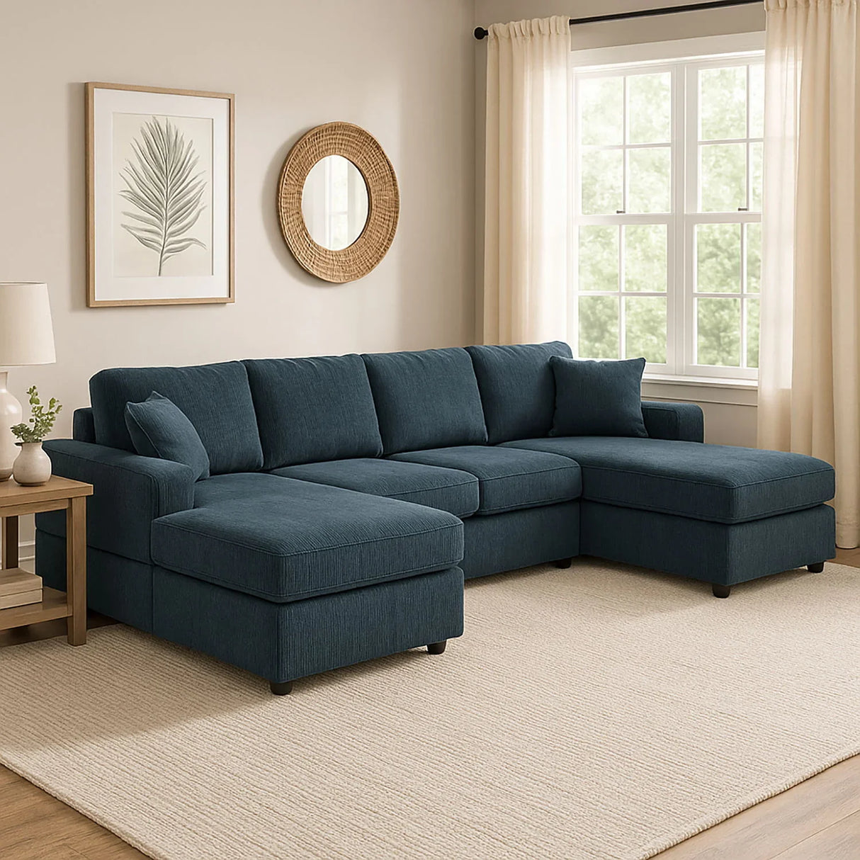 3 Piece Corduroy Double Chaise Sectional Sofa - Furniture Home Direct