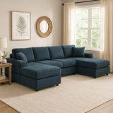 3 Piece Corduroy Double Chaise Sectional Sofa - Furniture Home Direct