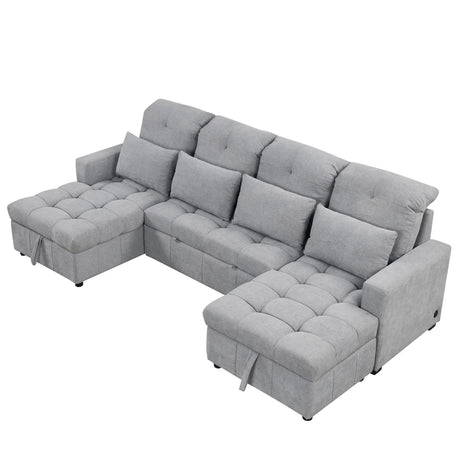 Oversized U-Shaped Versatile Sectional, Pull-Out Sofa Bed With Double Storage Chaise Lounges And 2 USB Ports For Living Room - Furniture Home Direct