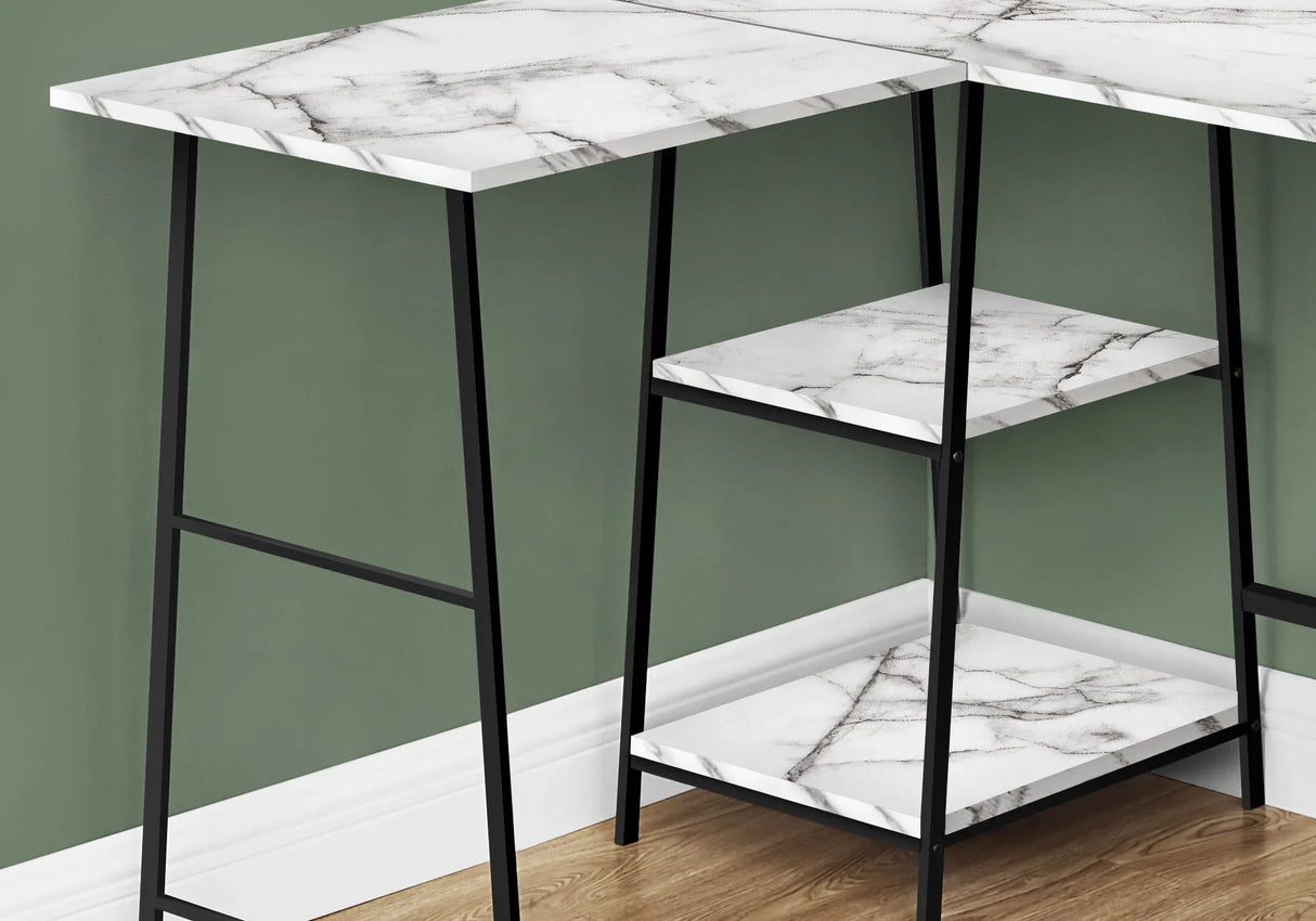 Computer Desk, Home Office, Corner, Storage Shelves, L Shape, Work, Laptop, Marble Look Laminate, Contemporary, Modern - Furniture Home Direct