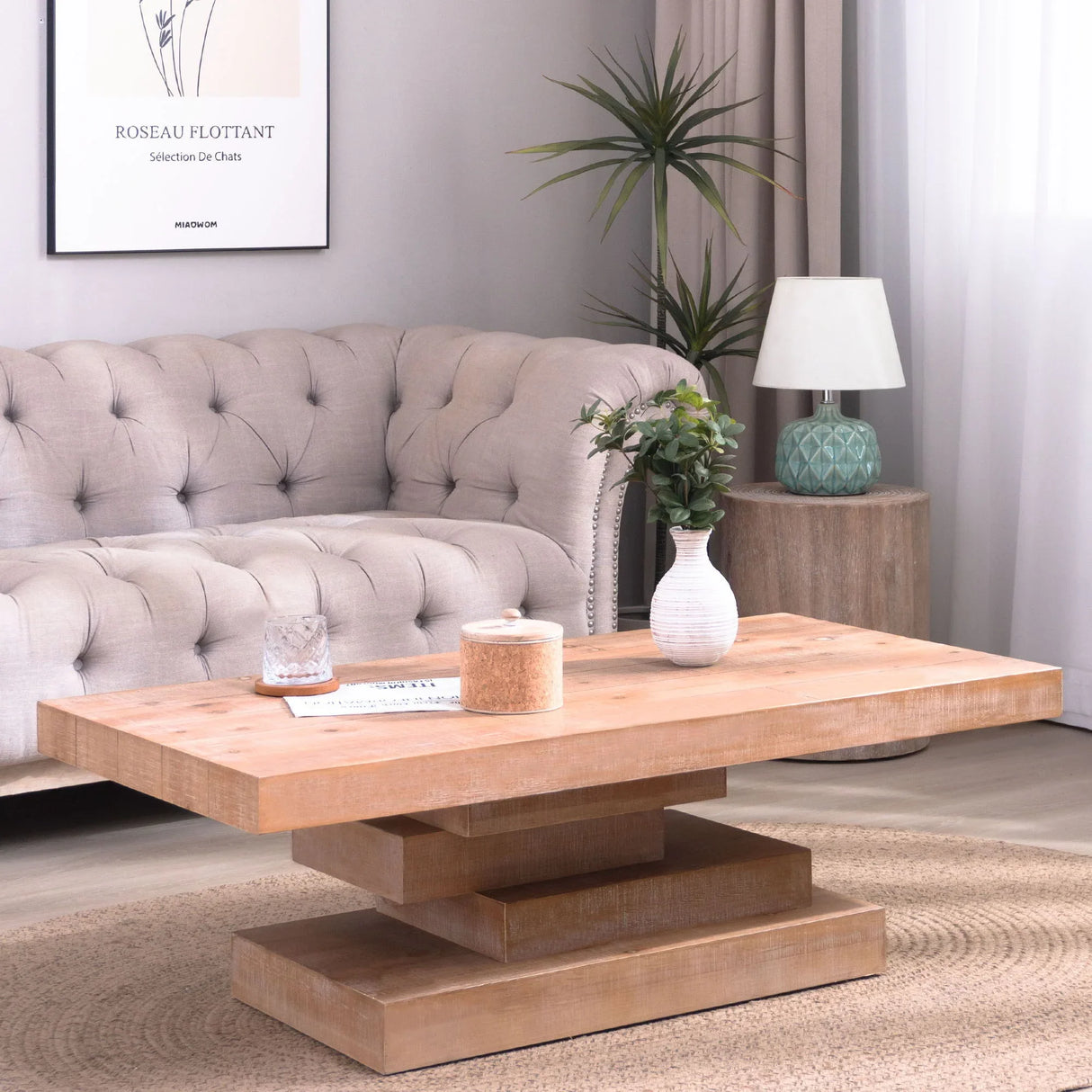 Modern Rustic Coffee Table, Rectangular Center Table For Living Room - Natural Wood Wash / Rustic - Furniture Home Direct