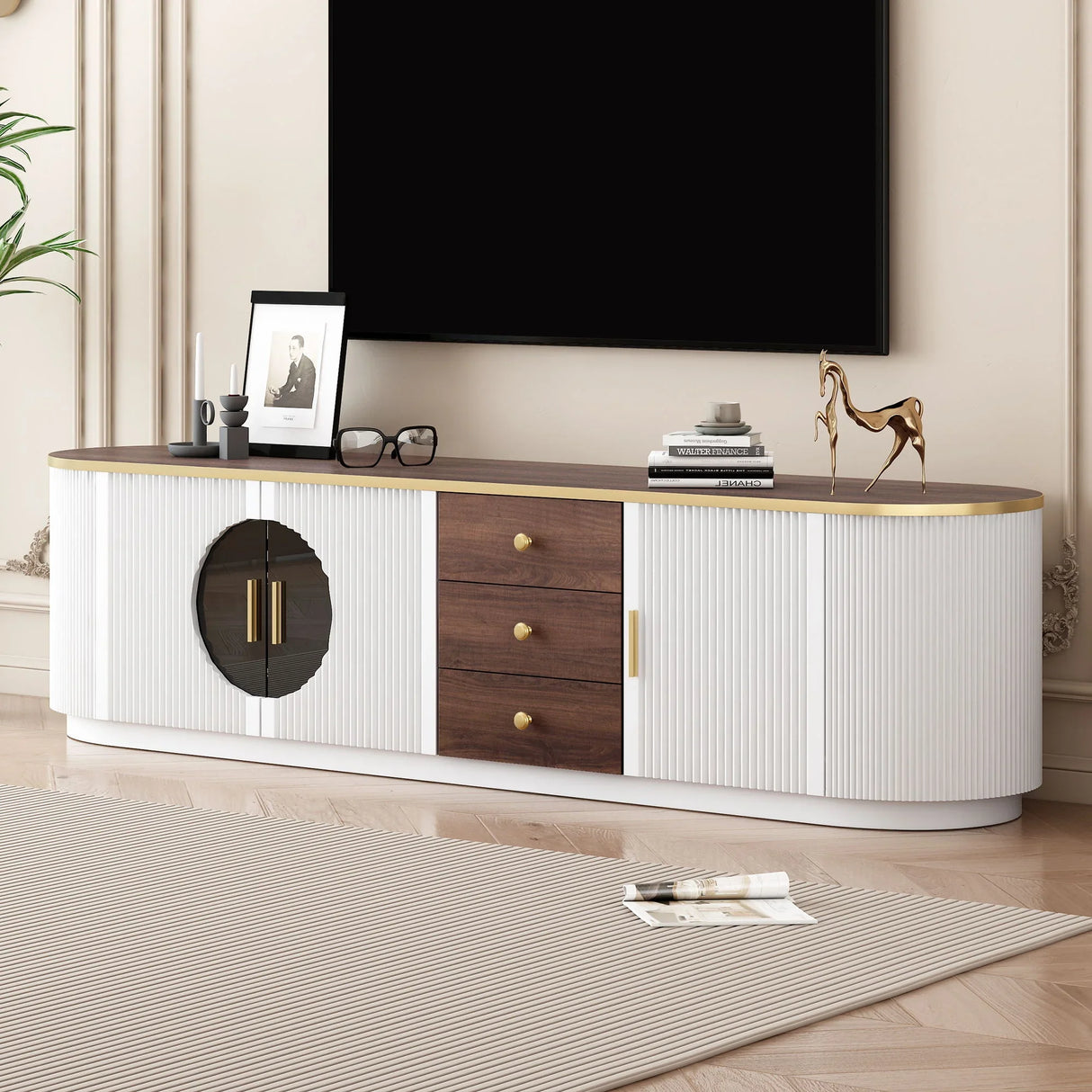 Modern Minimalist TV Stand For TVs Up To 80" With 3 Drawers And 1 Shelf - Furniture Home Direct