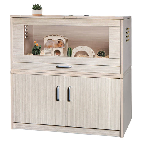 Guinea Pig Cages, Hamster Cage Wood With Independent Storage Cabinet, House For Rat Chinchilla With Guinea Pig Hutch And Bridge, Openable Top With Acrylic Sheets - Furniture Home Direct